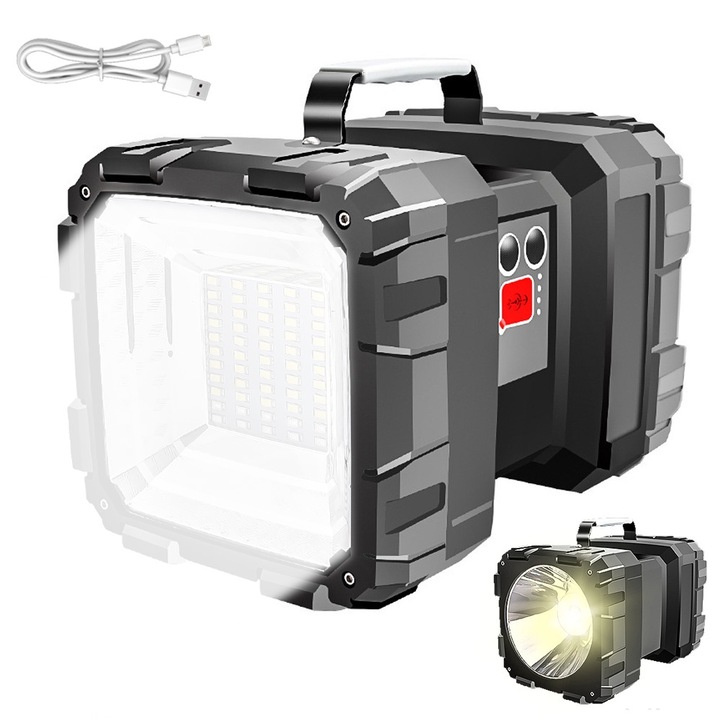 Lanterna Led Profesionala IDAMAKON Lanterna de Exterior 10000 mAh P70 Stralucire 2 Capete cu 5 Moduri de Iluminare 300㎡ 40W Acumulator USB Rezistanta la Apa pentru Cort Camping Pescuit Urgente Negru