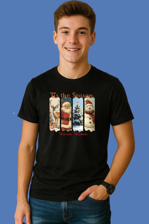 Tricou Barbat Tis The Season Set Pahare Ciocolata Calda, Negru