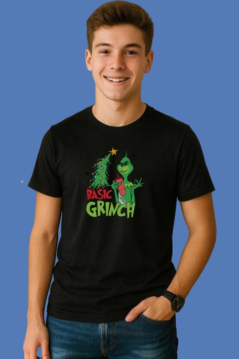 Tricou Barbat Basic Grinch Boojee Stanley Christmas Tree Cricut, Negru