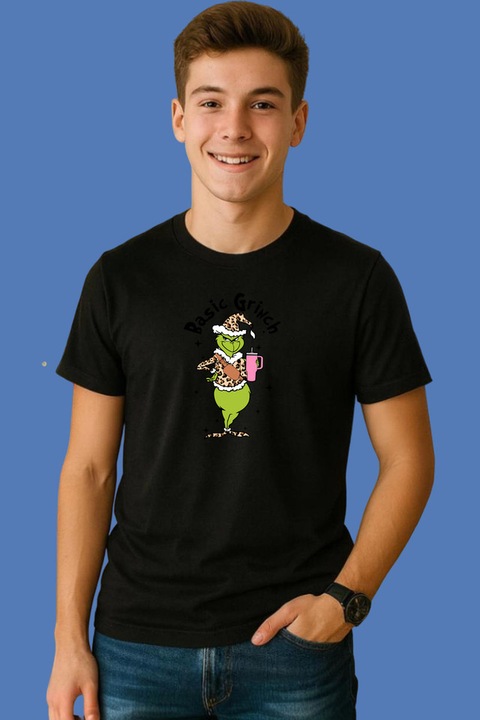 Tricou Barbat Basic Grinch Christmas Cute, Negru