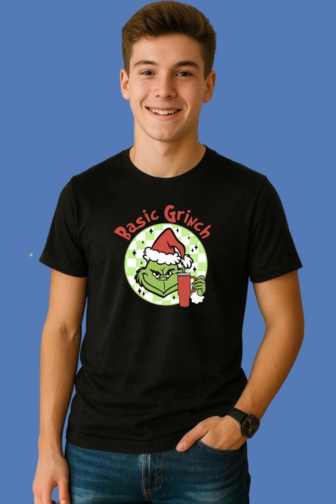 Tricou Barbat Basic Grinch Christmas Green And Red, Negru