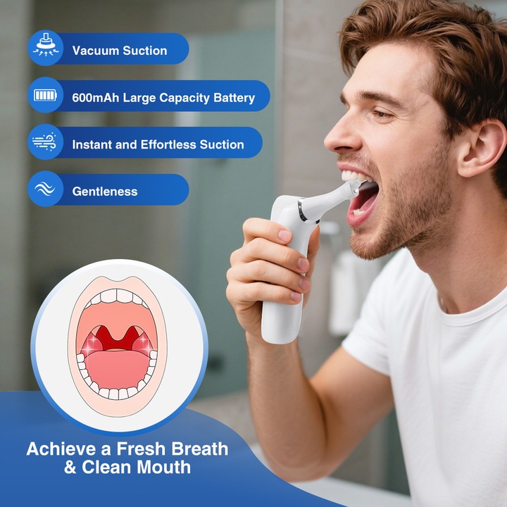 Dispozitiv de curatare a amigdalelor, 3 trepte de ajustare, alb, dimensiuni 17x3.7x10.8cm, set cu 4 duze de silicon