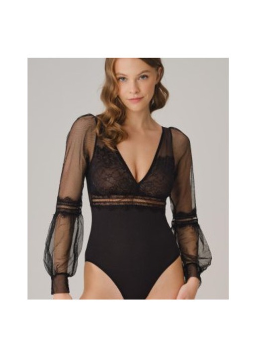 Body Negru cu Maneci din Tulle, S