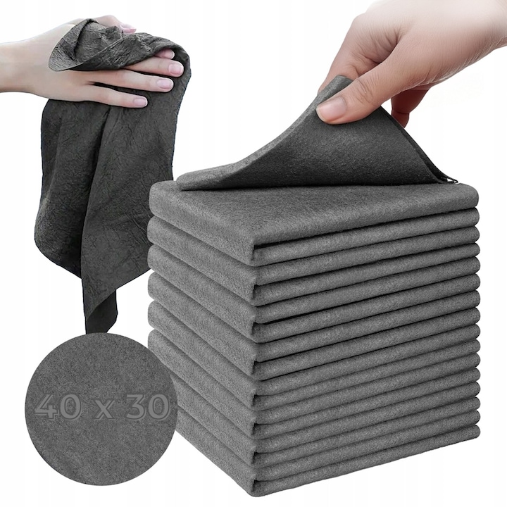 Set 10 Lavete Magice L 30 x 40 LEWER®️, Pentru Curatare Fara Urme, Fara Scame, Zgarieturi, Multifunctionala, Pentru Geamuri, Bucatarie, Baie, Masina, Greutate Mare Microfibra, Fara Scame Reutilizabile, Fara Detergenti, 30x40 Cm, Culoare Gri