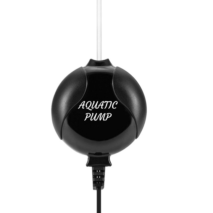 Pompa de Aer pentru Acvariu, Ultra Silentioasa, cu Tub de Aer, set pentru Acvarii de pana la 55 litri, Black