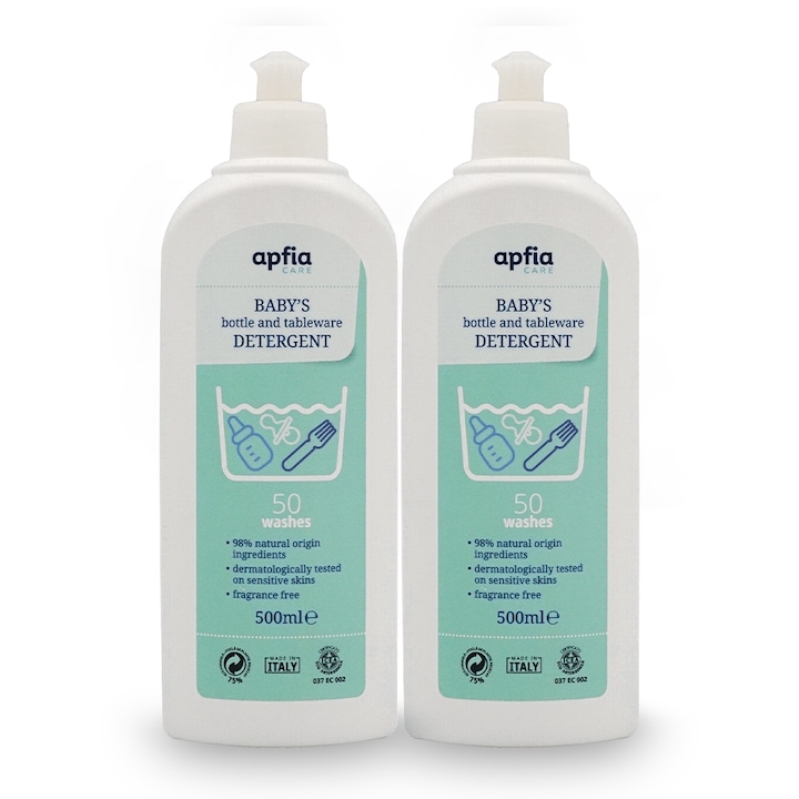 Set 2 x Detergent lichid eco pentru biberoane, APFIA CARE, natural, fara parfum, 500 ml
