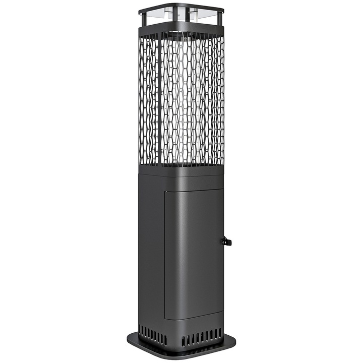 Outsunny Soba pe peleti de exterior, putere 6.86 kW, cu baza antiderapanta, tub de sticla si retea metalica, negru
