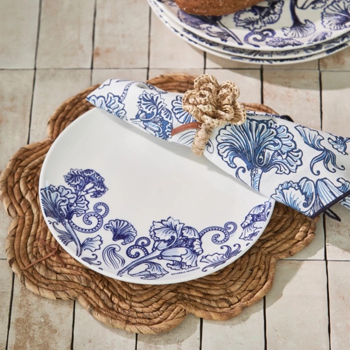 Riviera Maison Amalfi tányér, fehér-kék, 27cm