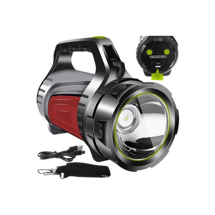 Мултифункционален LED фенер VarioShop®, с 1200 lm светлинен поток, вграден power bank, червена аварийна светлина, водо- и прахоустойчив, с ергономична дръжка и презрамка за рамо, за къмпинг, туризъм и употреба на открито