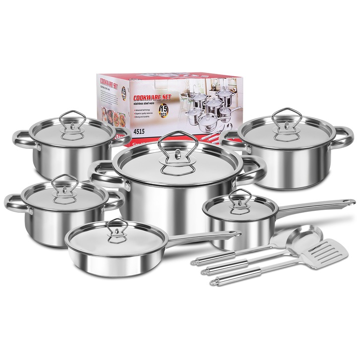 Edénykészlet, Piduules, Inox, 15 részes, Fedővel, Fokozatrendszerrel, Ezüst