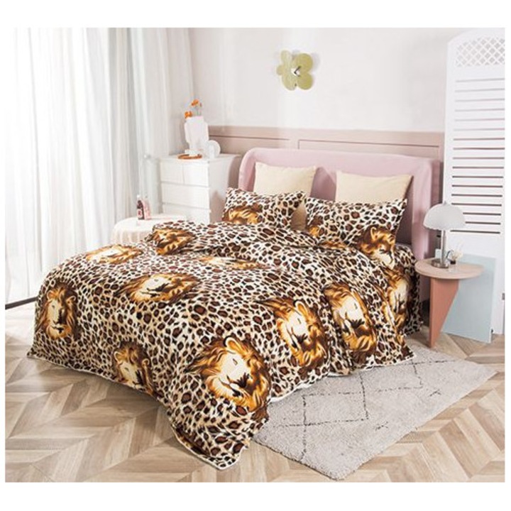 Set 4 Piese Lenjerie Cocolino Premium, Culoare Maro, Cearceaf de Pat 200x230cm, cu 2 Fete de Perna Incluse, pentru Pat Dublu