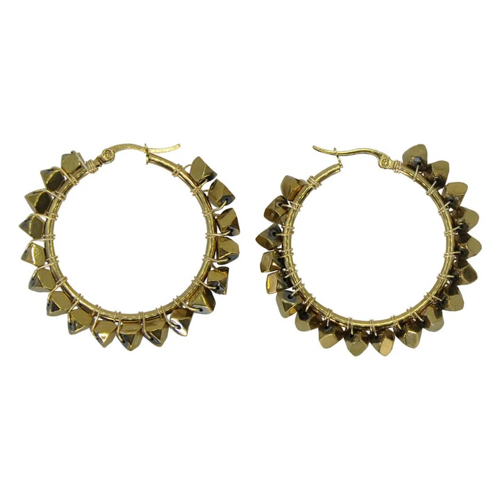 Cercei Be Wise cu pietre naturale Hematit si otel inoxidabil placat cu aur 18k