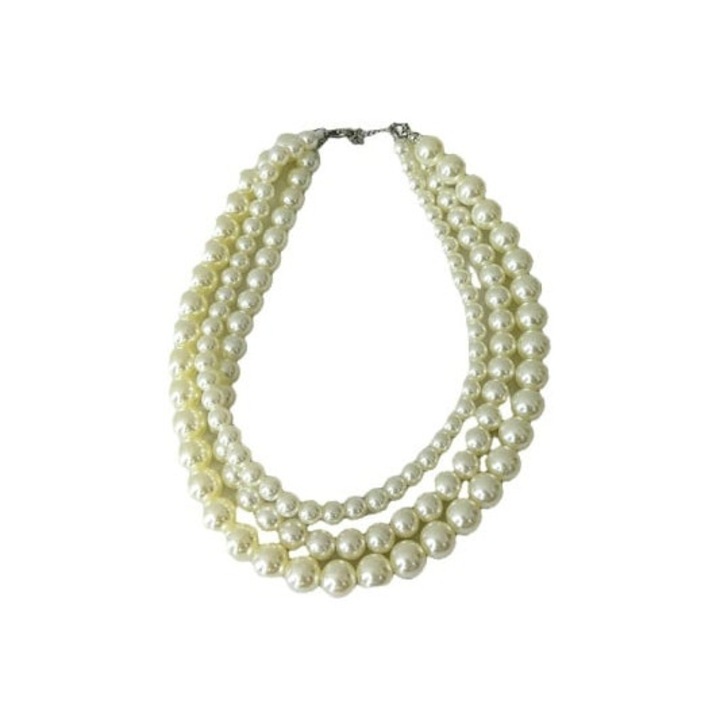 Colier perle, Classic Charm, alb, inox, set în cutie elegantă