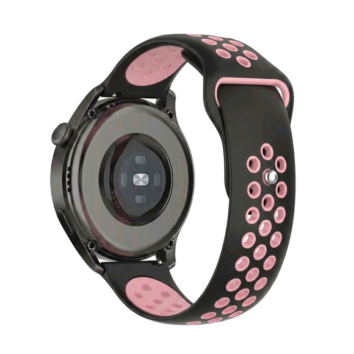 Szíj Huawei Watch GT2 / GT3 42mm, Samsung Galaxy Watch 4 / 5 / 6 / 7 / FE, Polar Ignite / 2 / 3 / Unite, Amazfit Bip GTR 42mm, GTS 2 / 2e / 3 / 4 / Mini, Garmin Venu / SQ, Vivoactive 3 / 5, Best Accessories, 20mm, Fekete / Rózsaszín