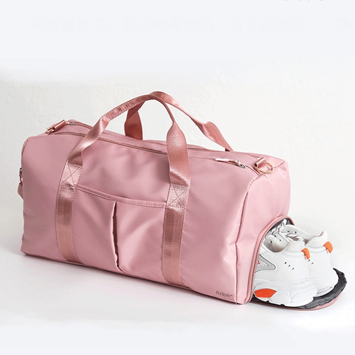 Многофункционална спортна или пътна чанта, с отделен водоустойчив джоб и отделение за обувки, издръжлива и модерна, 26 см x 47 см x 23 см, розова, PriStyle®