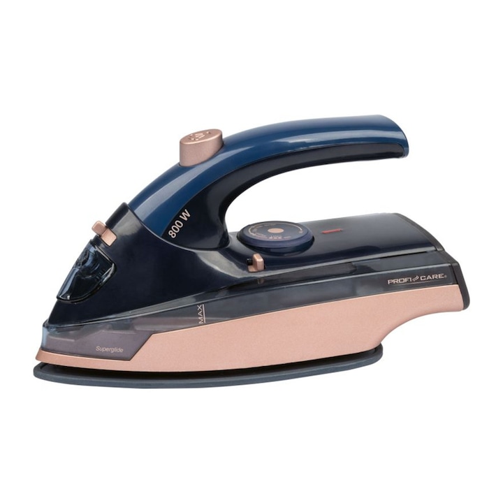 Ютия ProfiCare, идеална за пътуване, керамична плоча, светлинен индикатор, сгъваема дръжка, бързо загряване, лесна за транспортиране, компактна и ефективна, 800 W, синя