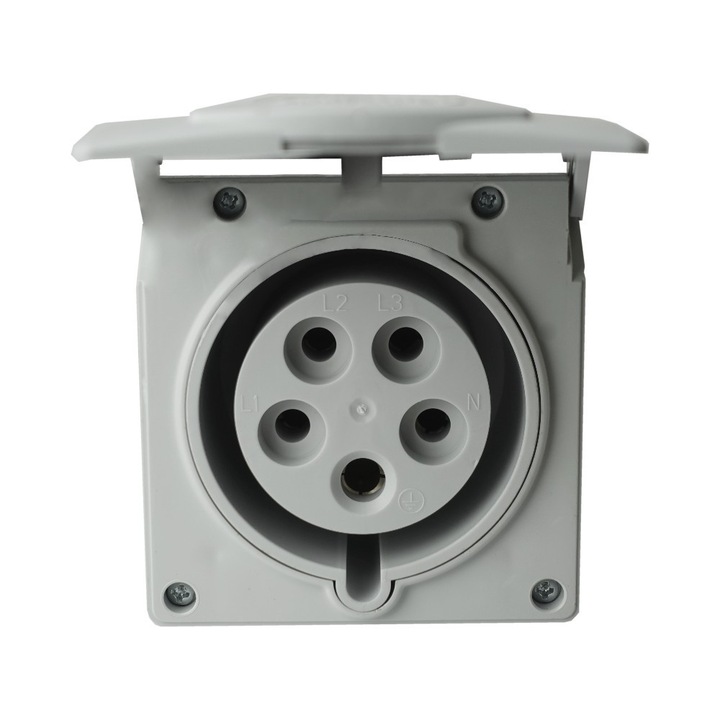 Gniazdo subtire cu cutie, 32A, 400V, 5P, IP44, poliamida PA6, ABS, 9x9,5x11cm