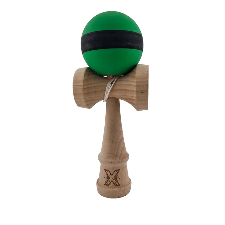 Kendama din lemn 18 cm, grip cauciucat, negru/verde