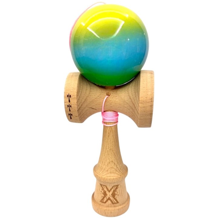 Kendama Flippy, Professzionális, Nagy Kupák, Szuper Ragasztós, Sárga/Kék/Zöld Gradiens, 18 cm