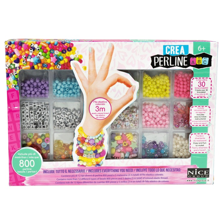 Kit creativ DIY - coliere si bratari cu margele, 800 piese, Perline ABC