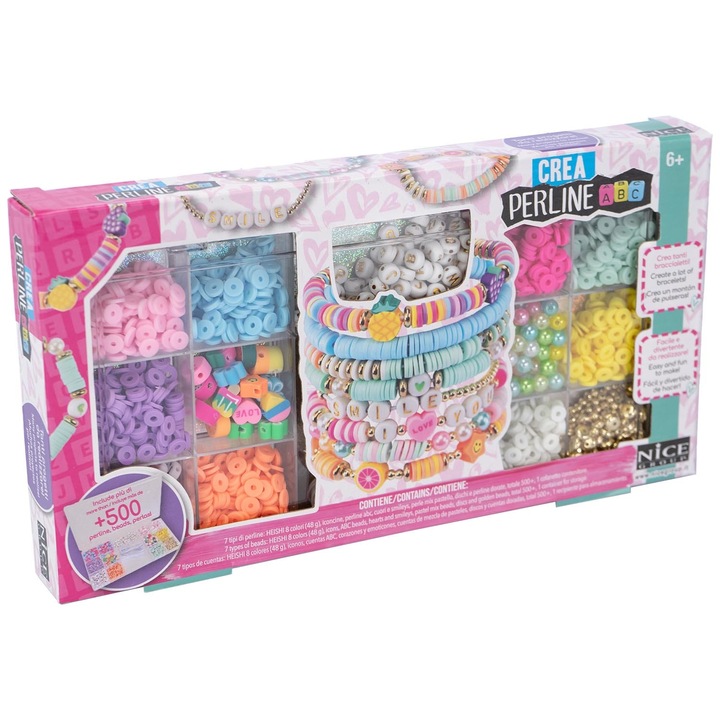 Kit creativ DIY - coliere si bratari cu margele Heishi Pop, 500 piese, Perline ABC