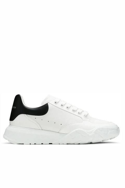 Alexander Mcqueen Larry Sneaker in White Black Leather, Alb/Negru