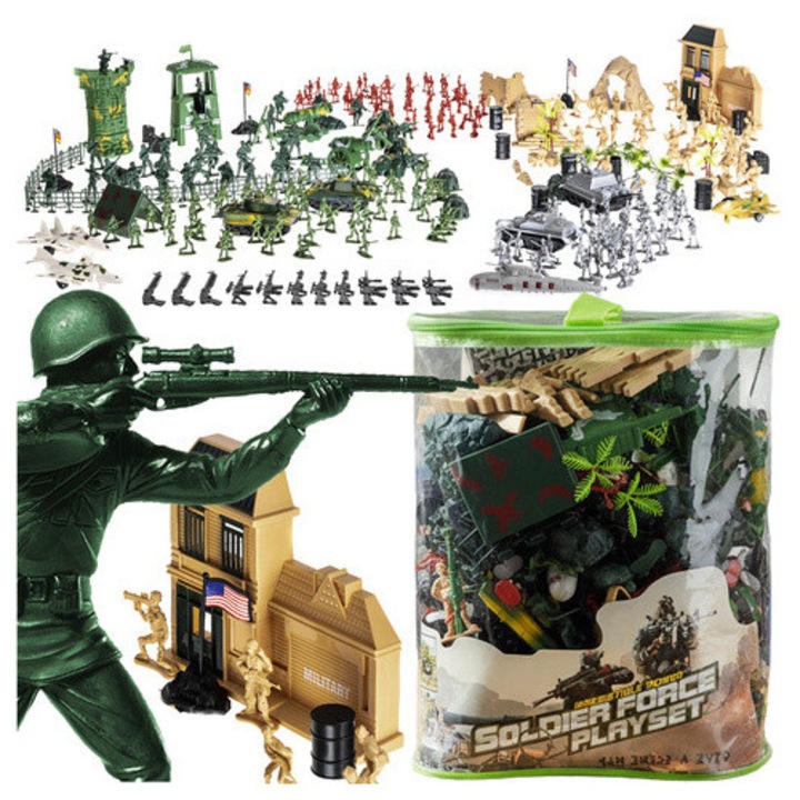 Katonai készlet gyerekeknek, Soldier Force, 300 darab, katonák, tankok, többszínű, 32x27cm