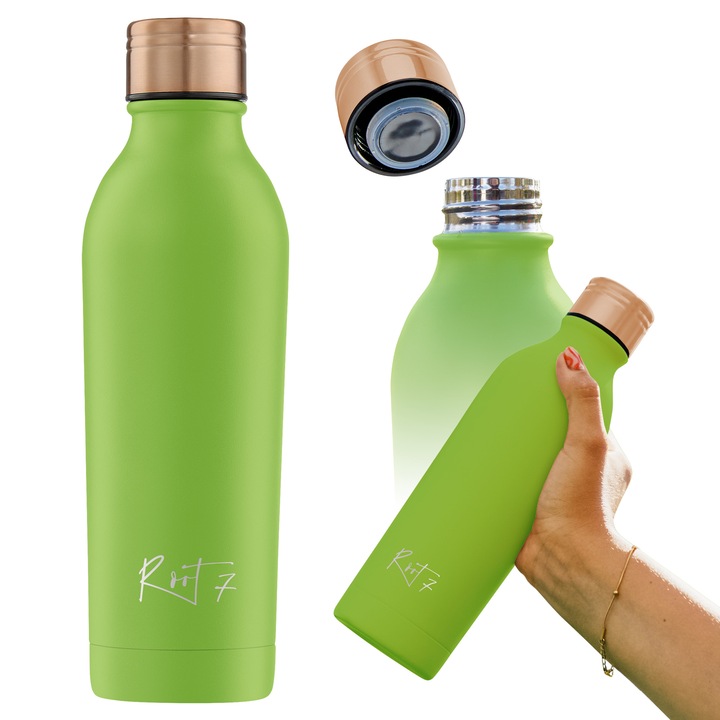 Sticla termica de apa, Root7, din otel inoxidabil, fara BPA, 500 ml, Culoare verde avocado