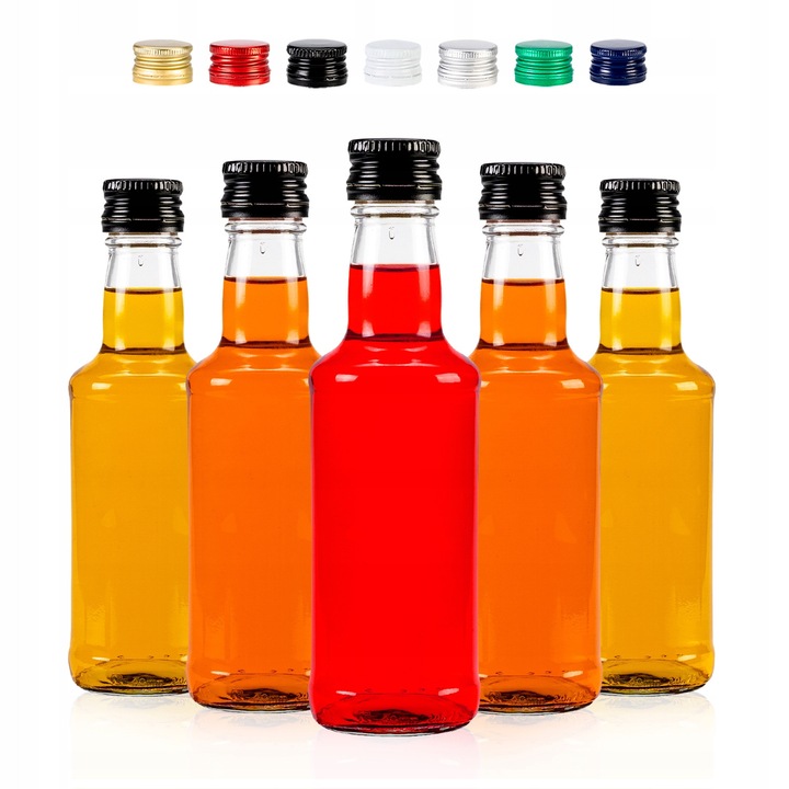 Set de Sticle, SuperButelki, Monopol, 200 ml, Cu Capace Filetate, Ideale Pentru Vin, Lichioruri, Bauturi, Clasice si Elegante, Capac Filetat Ermetic, Transparenta Sticlei.17.5 x 6 cm, Multicolor, 20 Bucati