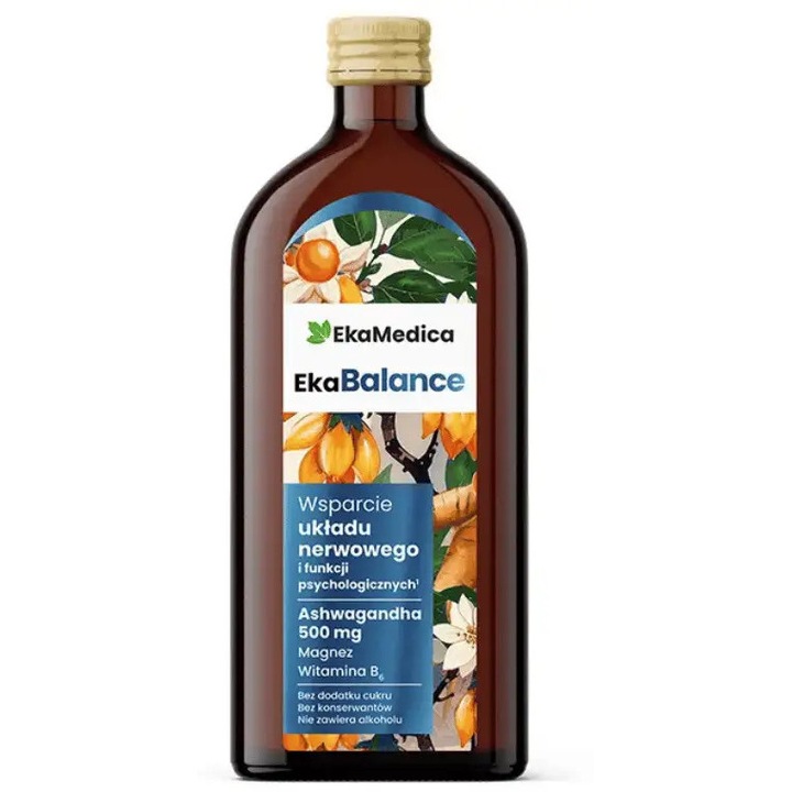 Ashwagandha Lichid cu Magneziu și Vitamina B6 - EkaMedica, 500 ml, gust de mango și lamaie