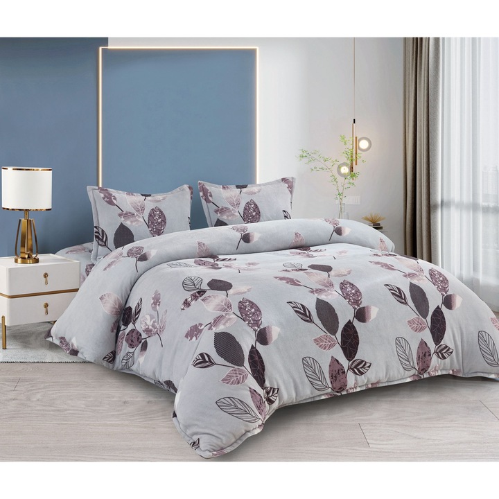 Set 4 x Piese lenjerie Cocolino Premium, gri deschis, cearceaf de pat 200 x 230 cm, cu 2 fețe de pernă incluse, pentru pat dublu