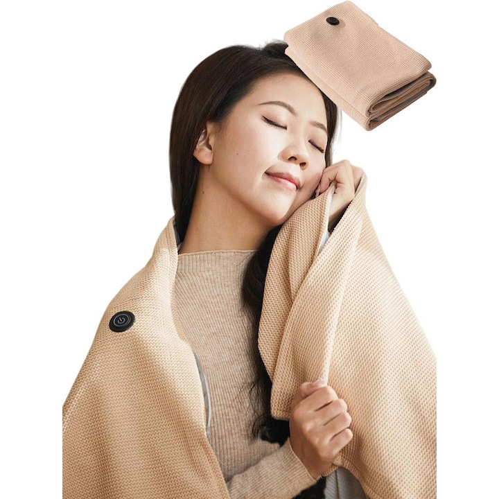Patura electrica Luyimeiren, 150x80cm, portabila, flanela, culoare caisa, Bej