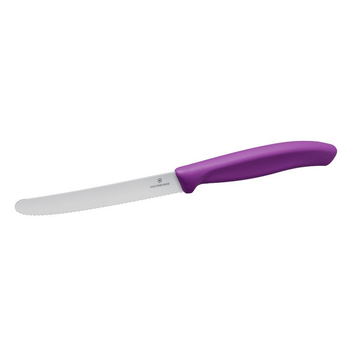 Cutit de bucatarie Victorinox, lama zimtata 10 cm, maner antiderapant, mov