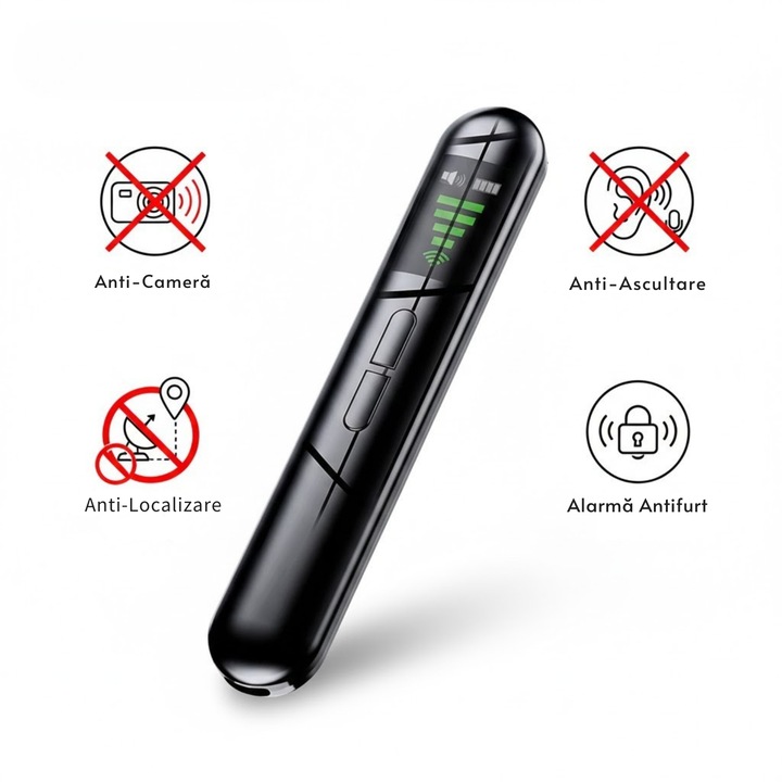 Detector Profesional de Dispozitive Spionaj VEXOMAT®, Anti-Spy, Detectare Camere Ascunse, Microfoane, Dispozitive GSM si GPS, Lampa Laser LED, Portabil, pentru Hotel, Birou sau Acasa