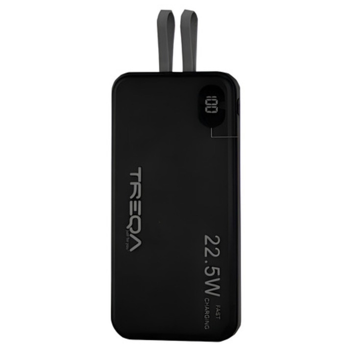 Power Bank Treqa, 10000mAh, 22.5W, Fast Charging, alb/negru