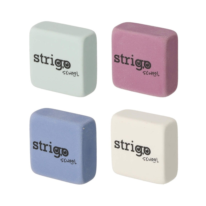 Set 4 gume de sters Strigo, forma patrata, 4 culori