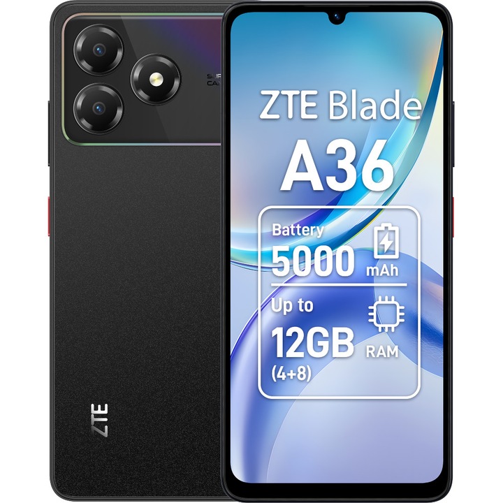 Мобилен телефон ZTE Blade A36, 64GB, 4GB, Dual SIM, Nebula Black