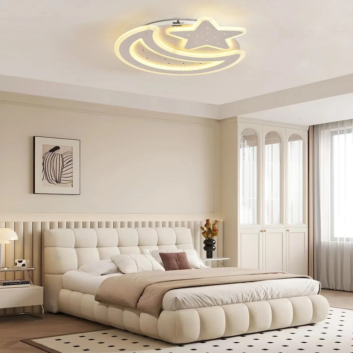 Lustra LED cu Telecomanda CORALIA, 90W, 52*47*4, Lumina Rece/Neutra/Calda, Dimabila, IP20, Alb, Acril, Metal