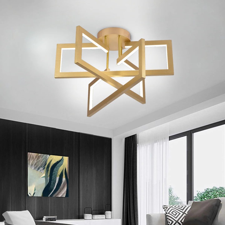 Lustra LED cu Telecomanda, 71W, Diametru 50, Inaltime 25, IP20, Lumina Rece/Neutra/Calda, Dimabila, Auriu, Acril, Metal