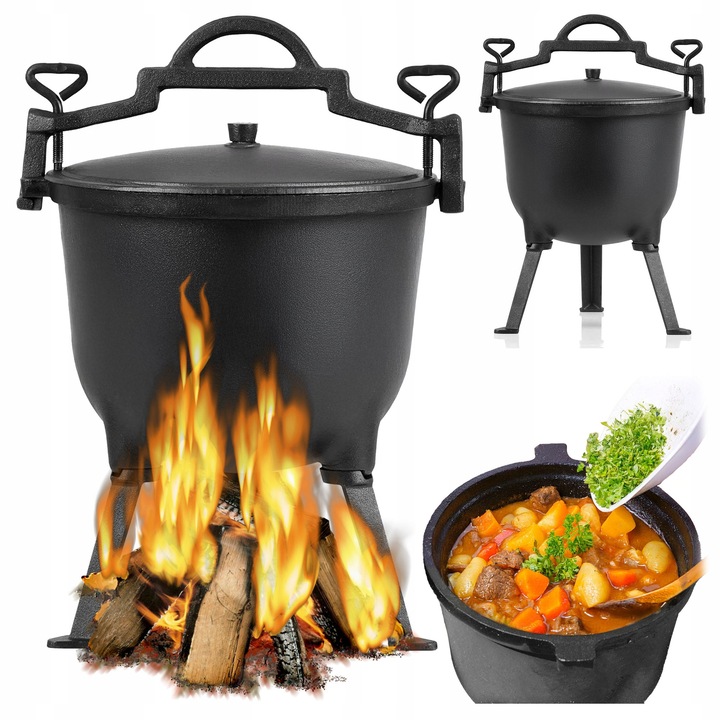 Ceaun de fonta Kesel 8 L, 3 picioare detasabile, capac cu filet, diametru 27,5 cm