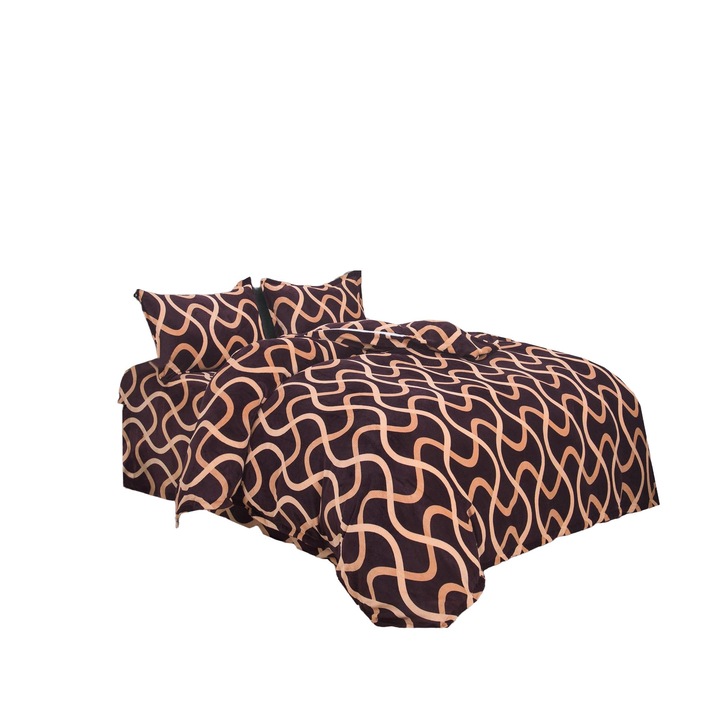 Set Lenjerie de Pat, 4 Piese, Maro, Cearceaf 200x230cm, 2 Fete de Pernă Inclusă