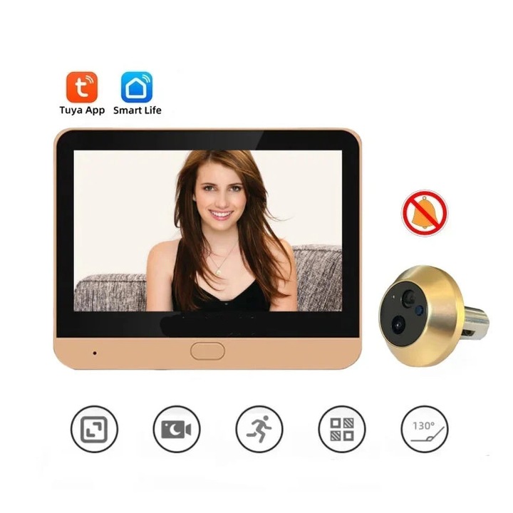 Видеокамера за врата, интелигентна, WiFi, 4,3-инчов екран, 3MP PIR детекция на движение, еднопосочно аудио, черна