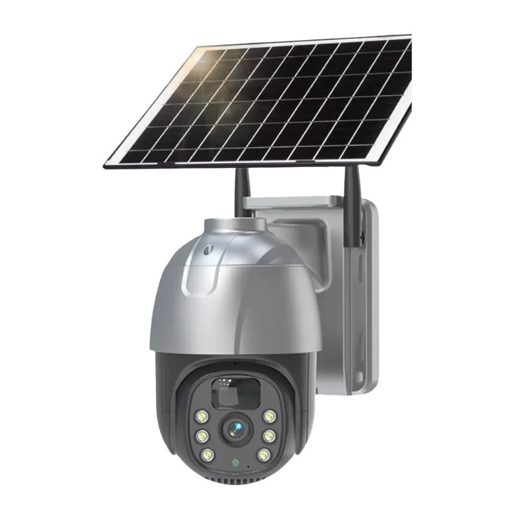 WiFi соларна камера за наблюдение, PTZ HD 5MP, двупосочно аудио, PIR откриване на движение, цветно нощно виждане, бяла