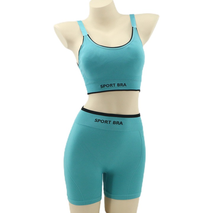 Set fitness 2 piese, bustiera si colanti scurti YAN-6757albastru deschis 87817, Albastru deschis, M-L