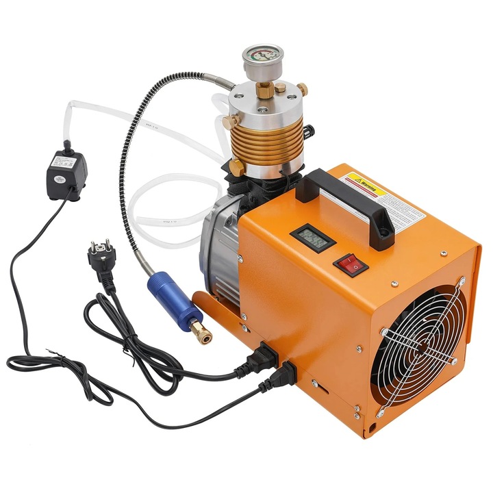 Nagy nyomású elektromos légpumpa, 30MPa, 2800 ford./perc, 1,8KW, hordozható, narancssárga