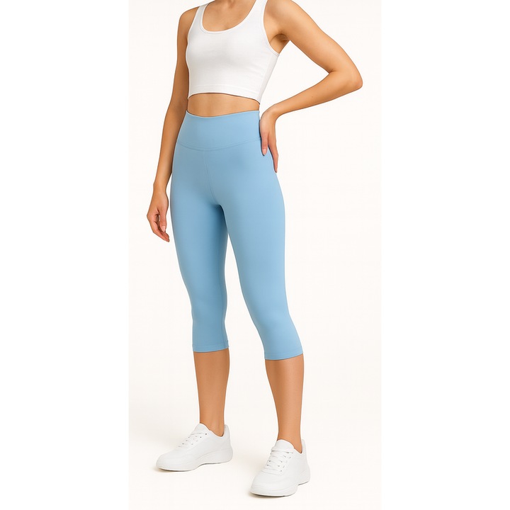 Magas derekú 3/4-es leggings - Égszínkék M