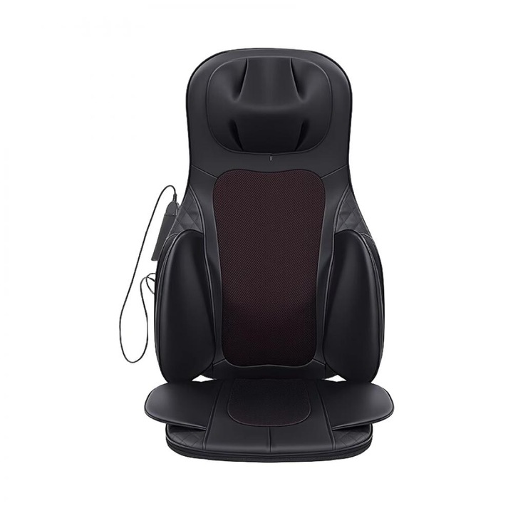 Saltea scaun pentru masaj electric Shiatsu 3D cu incalzire pentru ameliorarea durerilor de spate, gat, umeri, solduri, talie si fese, ideal pentru acasa, birou sau masina