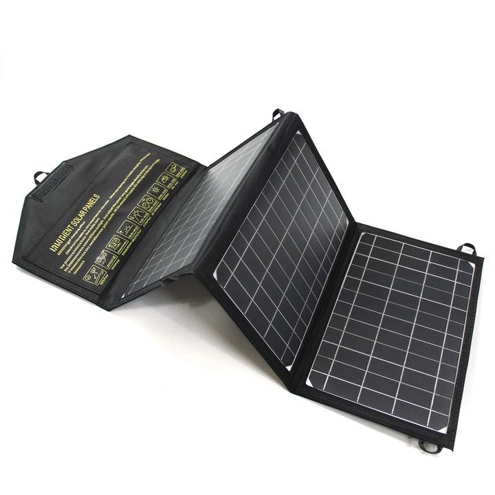 Panou de incarcare solara, 21 W, 750 x 275 mm, pliabil si portabil, cu doua porturi USB