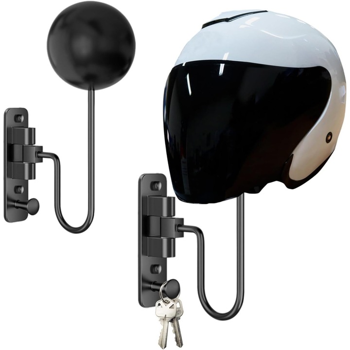 Suport pentru Casca de Perete Bedee, Rotativ 180°, Negru Mat, Aluminiu, Usor de Montat