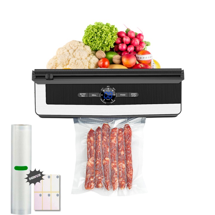 Aparat de vidat si sigilat alimente Wattrix AP-22 8 in 1, cu cutter integrat, tub exterior de vidare, 135 W, 70kPa, rola bonus 25×500 cm + etichete